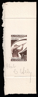 1976 2fr Andorra, French Colonies, Part of Presentation Souvenir Sheet, Brown, Signature