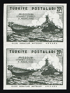 1946 27.5k Republic of Turkey, Pair, Imperforate
