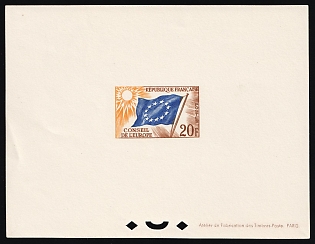 1958 20fr France, For the Council of Europe, Presentation Souvenir Sheet, Official Stamp