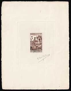 1950 2fr Comoros Islands, French Colonies, Presentation Souvenir Sheet, Brown, Signature