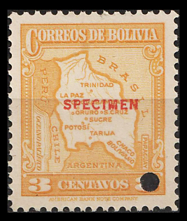1935 3c Plurinational State of Bolivia, Specimen