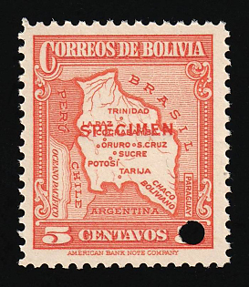 1935 5c Plurinational State of Bolivia, Airmail, Specimen, Annulated