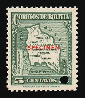1935 5c Plurinational State of Bolivia, Airmail, Specimen, Annulated