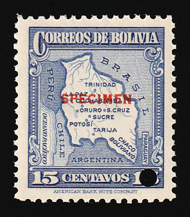 1935 15c Plurinational State of Bolivia, Specimen, Annulated