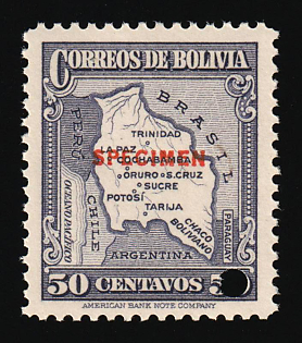 1935 50c Plurinational State of Bolivia, Specimen, Annulated