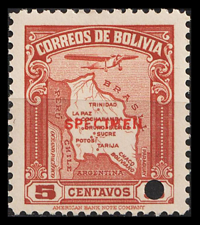 1935 5c Plurinational State of Bolivia, Airmail, Specimen