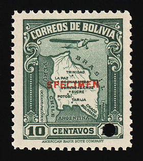 1935 10c Plurinational State of Bolivia, Airmail, Specimen, Annulated