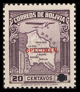 1935 20c Plurinational State of Bolivia, Airmail, Specimen