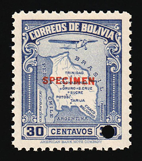 1935 30c Plurinational State of Bolivia, Airmail, Specimen, Annulated