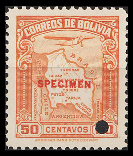 1935 50c Plurinational State of Bolivia, Airmail, Specimen