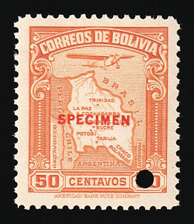1935 50c Plurinational State of Bolivia, Airmail, Specimen, Annulated