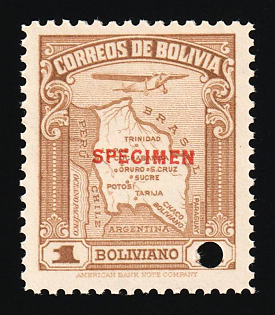 1935 1b Plurinational State of Bolivia, Airmail, Specimen, Annulated