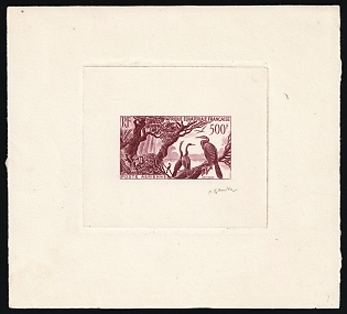 1953 500fr French Equatorial Africa, French Colonies, Presentation Souvenir Sheet, Airmail, Red Brown, Signature