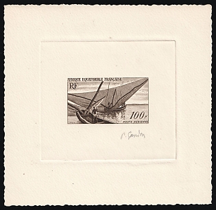 1955 100fr French Equatorial Africa, French Colonies, Presentation Souvenir Sheet, Airmail, Brown, Signature