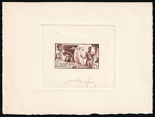 1949 25fr French West Africa, French Colonies, Presentation Souvenir Sheet, Airmail, Brown, Signature