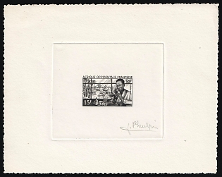 1953 15fr French West Africa, French Colonies, Presentation Souvenir Sheet, Black, Signature