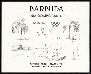 1984 5$ Barbuda, Souvenir Sheet, Trial Color, Proof, Imperforate