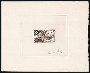 1957 15fr French West Africa, French Colonies, Presentation Souvenir Sheet, Brown, Signature