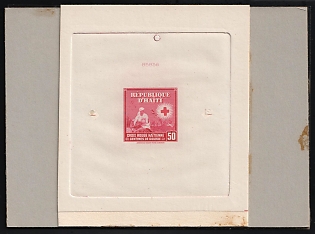 1945 50c Republic of Haiti, Red Cross, Presentation Souvenir Sheet, Signed