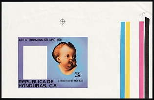 1980 Republic of Honduras, Airmail, Souvenir Sheet, Imperforate, Proof, Corner Margins, Control Strip