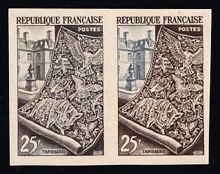1954 25fr France, Pair, Proof, Trial Color, Imperforate