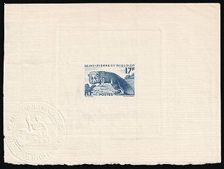 1952 17fr Saint Pierre and Miquelon, French Colonies, Presentation Souvenir Sheet, Watermark