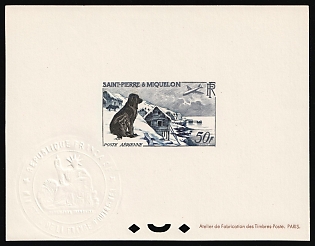 1957 50fr Saint Pierre and Miquelon, Airmail, French Colonies, Presentation Souvenir Sheet