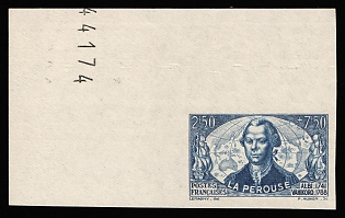 1942 2.5fr+7.5fr France, Imperforate, Corner Margins, Plate Number '44174'