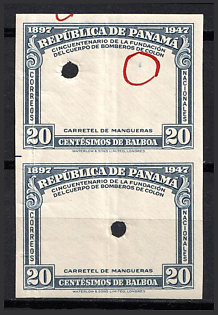 1948 20c Republic of Panama, Specimen, Imperforate, Pair, MISSING Centr