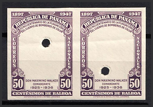 1948 50c Republic of Panama, Specimen, Imperforate, Pair, MISSING Centr