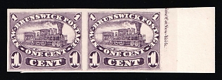 1860-63 1c on piece New Brunswick, Canada, British Colonies, Proof, Pair, Imperforate