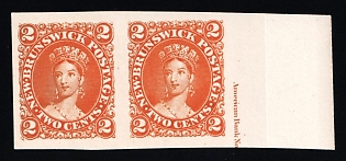 1860-63 2c on piece New Brunswick, Canada, British Colonies, Proof, Pair, Imperforate
