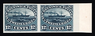 1860-63 12.5c on piece New Brunswick, Canada, British Colonies, Proof, Pair, Imperforate