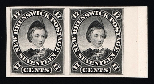1860-63 17c on piece New Brunswick, Canada, British Colonies, Proof, Pair, Imperforate