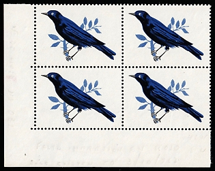 1963 1p Oriental Republic of Uruguay, Airmail, Block of Four, Corner Margins, Missing Red Colour