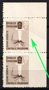 1962 20c Dominican Republic, Pair, Missing Perforation, Corner Margins