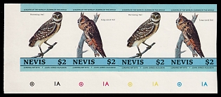 1985 2d Federation of Saint Kitts and Nevis, Strip, Imperforate, Corner Margins, Sheet Inscription