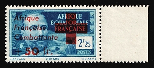 1943 2.25fr+50fr French Equatorial Africa, French Colonies, Margin