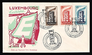 1956 (15 Sep) 'Europa CEPT - Edited by Raymond Thill, Rumelange', Luxembourg, First Day Cover used in Luxemburg franked with Complete Set of 2fr - 4fr, Commemorative Postmarks