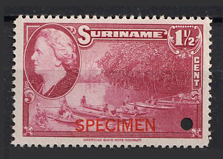 1945 1 1/2c Suriname, Netherlands Colonies, Spesimen