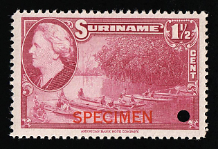 1945 1 1/2c Suriname, Netherlands Colonies, Specimen, Annulated