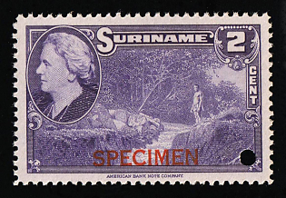 1945 2c Suriname, Netherlands Colonies, Specimen, Annulated