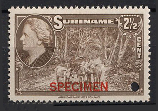 1945 2 1/2c Suriname, Netherlands Colonies, Spesimen
