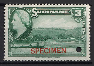 1945 3c Suriname, Netherlands Colonies, Spesimen
