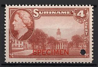 1945 4c Suriname, Netherlands Colonies, Spesimen