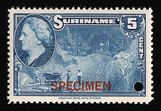 1945 5c Suriname, Netherlands Colonies, Specimen, Annulated