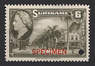 1945 6c Suriname, Netherlands Colonies, Spesimen