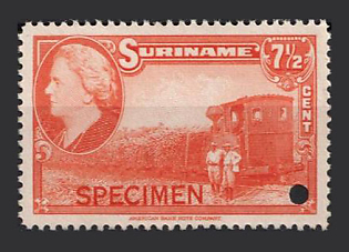 1945 7 1/2c Suriname, Netherlands Colonies, Spesimen