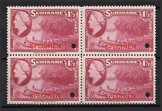 1945 1 1/2c Suriname, Netherlands Colonies, Block of Four, Spesimen