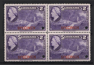 1945 2c Suriname, Netherlands Colonies, Block of Four, Spesimen